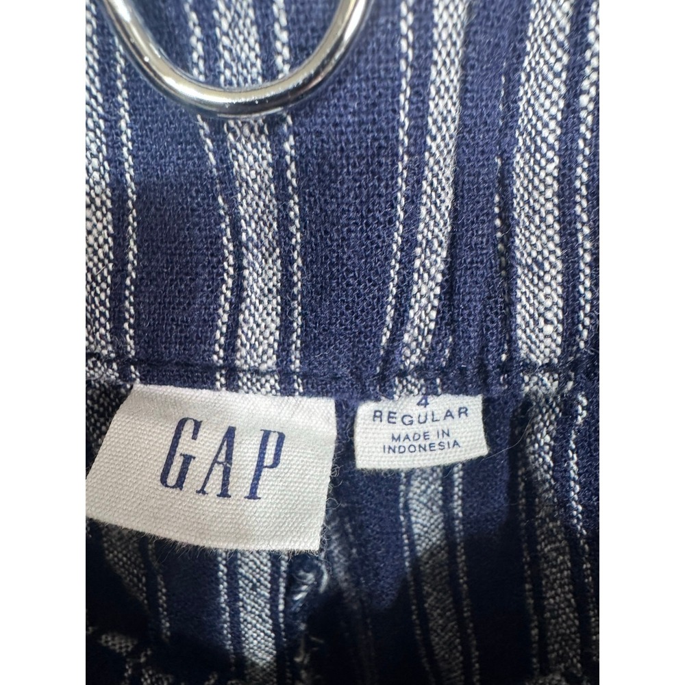 Gap Navy Blue Linen Blend Wide Leg Striped Side Button‎ Coastal Pants Size 4R - Picture 5 of 8